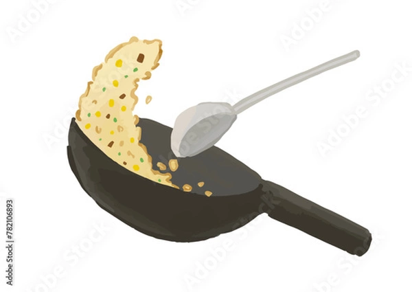 Obraz チャーハンを炒める、中華鍋をあおるイラスト