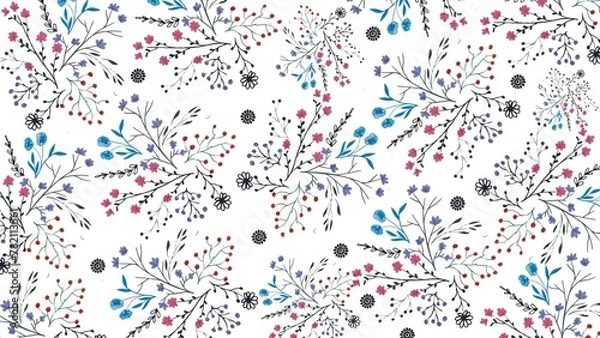 Fototapeta Hand drawn, colorful, minimal yet elegant, floral pattern background design for greeting card, banner, thank you card, seasonal greeting, post card, wall paper, fabric print, wrapping paper.