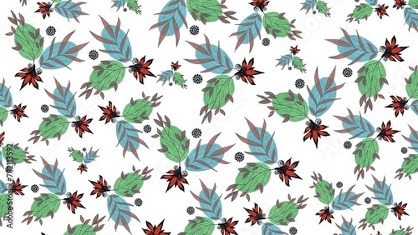 Fototapeta Hand drawn, colorful, minimal yet elegant, floral pattern background design for greeting card, banner, thank you card, seasonal greeting, post card, wall paper, fabric print, wrapping paper.