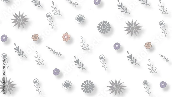 Fototapeta Hand drawn, colorful, minimal yet elegant, floral pattern background design for greeting card, banner, thank you card, seasonal greeting, post card, wall paper, fabric print, wrapping paper.