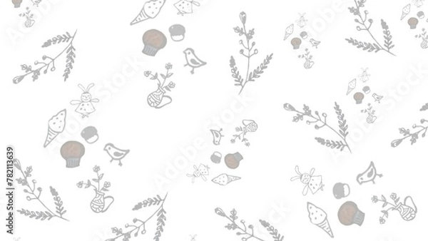 Fototapeta Hand drawn, colorful, minimal yet elegant, floral pattern background design for greeting card, banner, thank you card, seasonal greeting, post card, wall paper, fabric print, wrapping paper.