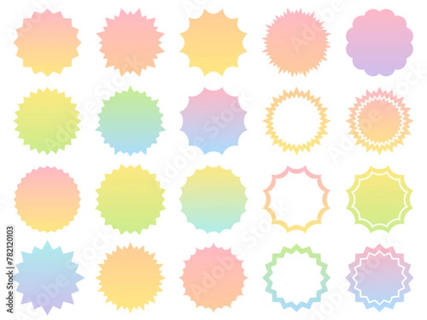 Fototapeta カラフルなグラデーションのギザギザの円形フレームセット