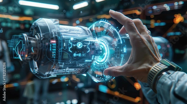 Obraz User Interacting With 3D Model Of A High-Tech Gadget In Augmented Reality