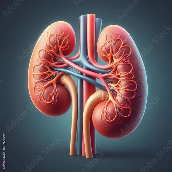 Obraz Diagram showing human kidney 3d render realistic anatomy. human organ vector illustration
