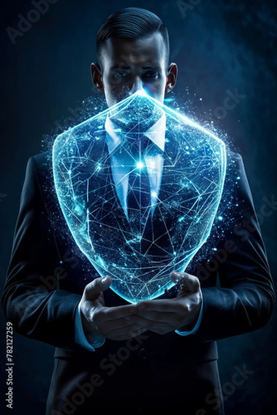 Fototapeta Corporate date safety. Cybersecurity and data protection concept. Creative background of network security and cyber technology. Online information encryption. 