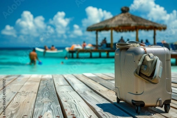 Fototapeta Enhance Your Travel Style with High Tech Luggage: Explore Modular Designs, Chic Aesthetics, and Intelligent Features like GPS and Ergonomic Handles for Comfort.