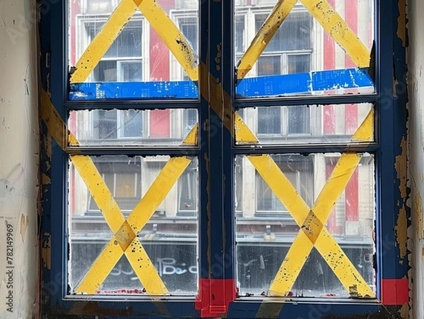 Fototapeta Shards of Survival: A Window's Defiance