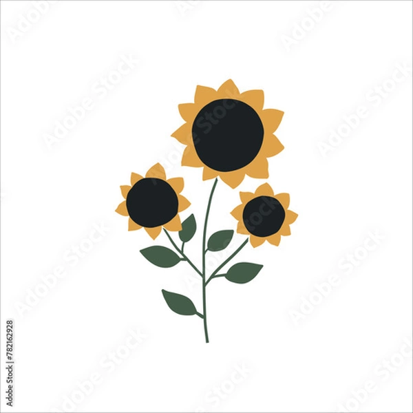 Fototapeta Cute sunflower vector illustration. Hand drawn flower clipart. For thematic designs, stickers, patterns. Floral element illustration isolated on white background