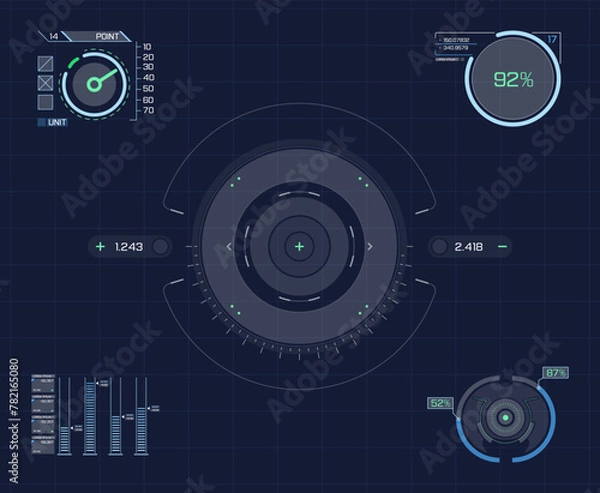 Fototapeta HUD UI for business app. Futuristic user interface HUD and Infographic elements. 
UI, aim hud infographic interface screen monitor radar set web elements