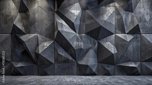 Fototapeta abstract dark concrete design with a polygonal pattern background, highlighting the beauty of modern 3d interior spaces in a minimalist, stylish lobby environment