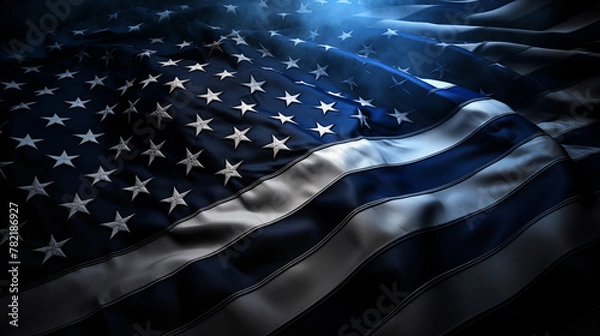 Obraz Waving Thin Blue Line American Flag under Blue Light