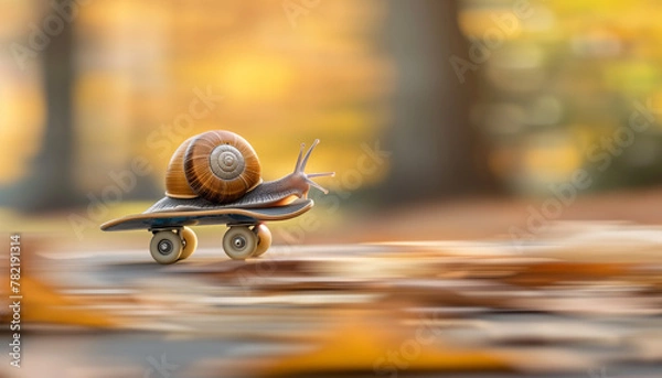 Fototapeta Rapid snail on a skateboard