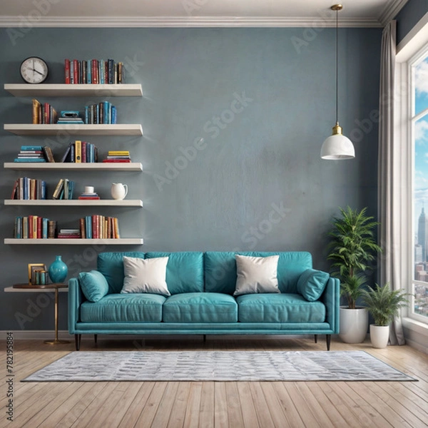 Fototapeta 3d rendering modern type living room with dark wallpaper