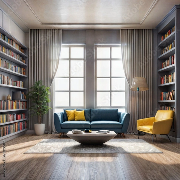 Fototapeta 3d rendering modern type living room with study