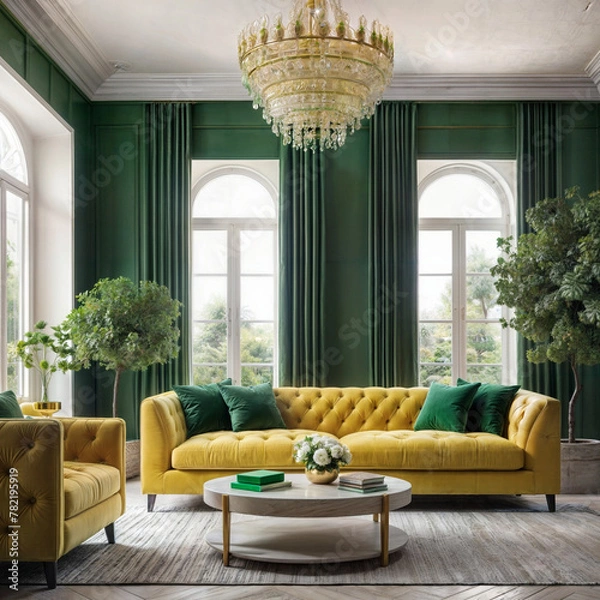 Obraz 3d rendering, green concept living room