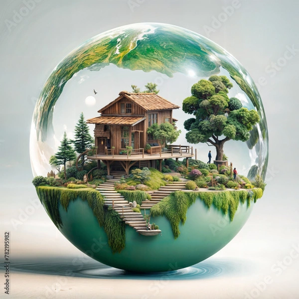 Fototapeta A house in a bead reminiscent of the Earth