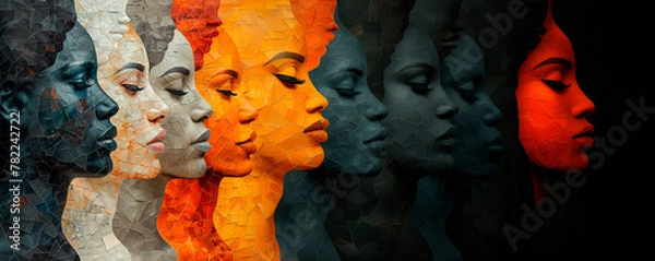 Fototapeta Banner Mosaico con ilustración de Concepto de mujer multirracial