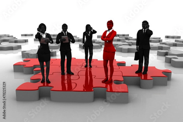 Fototapeta Active team on Jigsaw puzzle.