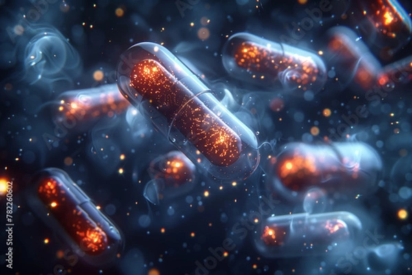 Obraz Antibiotic pill capsules are levitation in the air. Healthcare and medical concept 