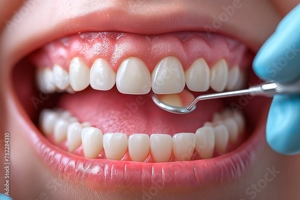 Fototapeta Yearly dental check up on a healthy looking mouth, ai generated