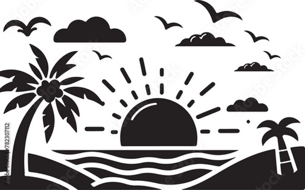 Obraz Summer day vector, silhouette style, white background
