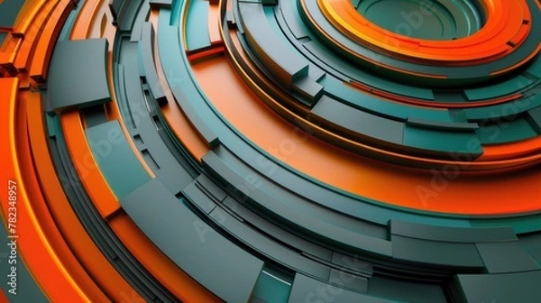 Fototapeta Gray green orange circular abstract background or screensaver on PC. AI generative.