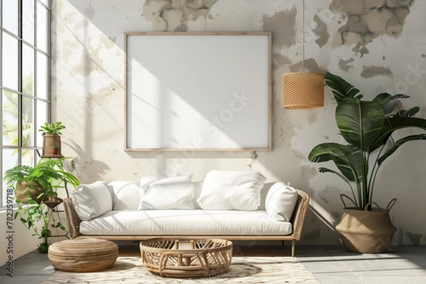 Fototapeta Mockup frame in living room interior background. 3d render.