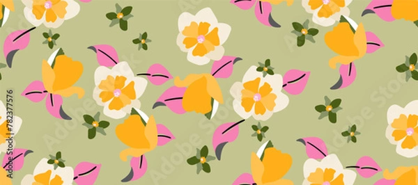 Fototapeta Simple minimalistic summer tropical floral seamless pattern