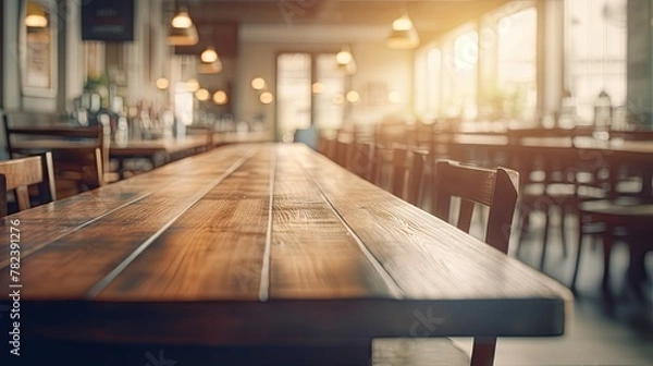 Fototapeta Cozy Cafe Interior with Empty Wooden Table Generative AI