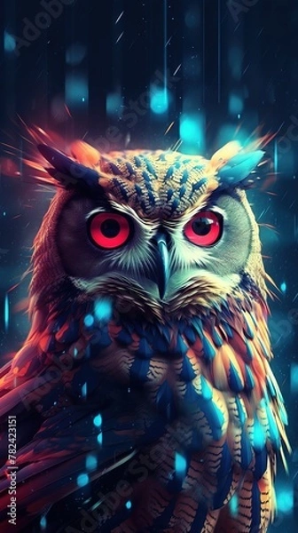 Fototapeta Glitch Art Owl on Dark Background Generative AI
