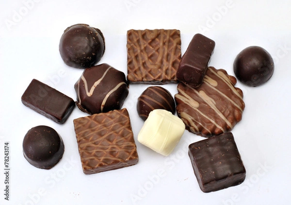 Fototapeta set of sweets of white and dark chocolate