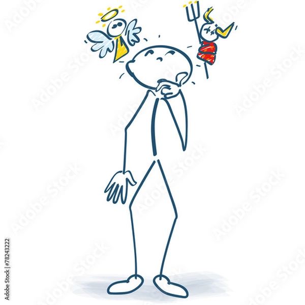 Obraz Strichmännchen mit Engelchen und Teufelchen