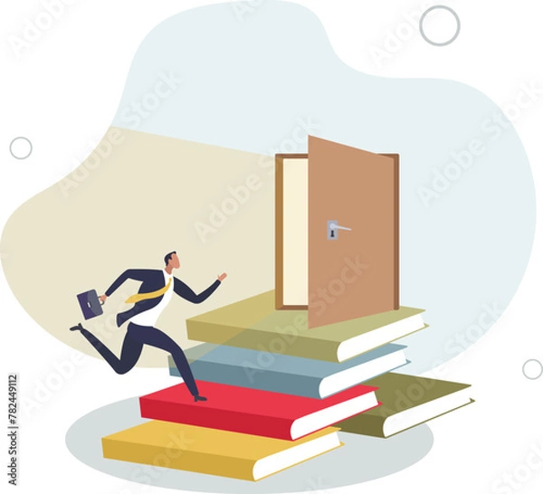 Fototapeta open door to success, solution, growth or career learning concept,flat vector illustration.