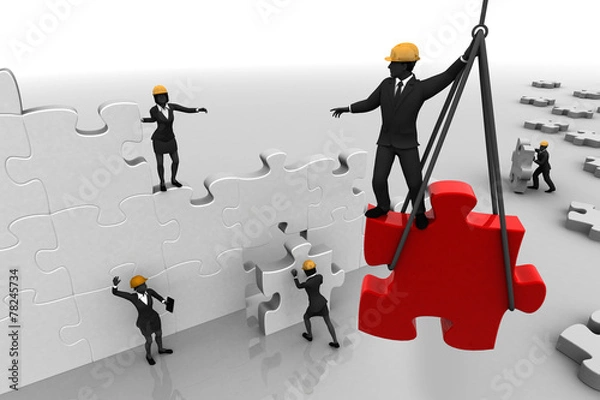 Fototapeta The Teamwork of assembling a jigsaw puzzle