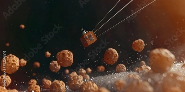 Fototapeta An illustration of an asteroid mining operation.