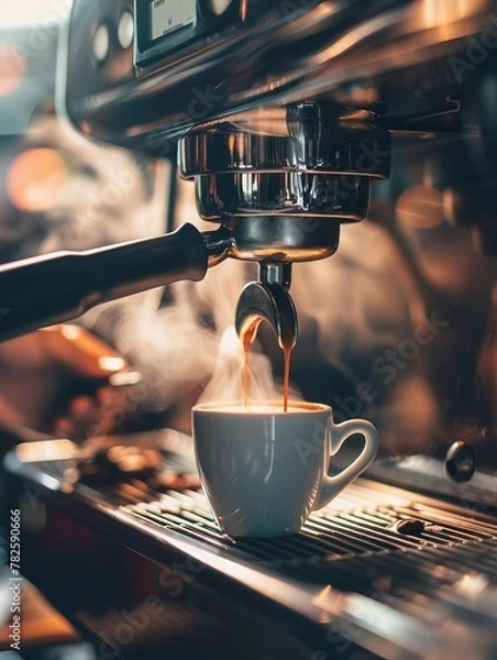 Fototapeta Espresso machine pouring espresso, close-up.