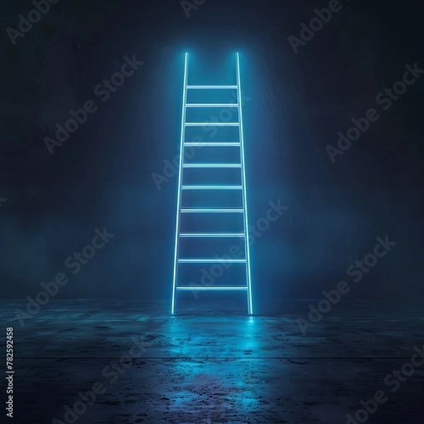 Obraz A minimalist neon ladder frame ascending against a dark backdrop with a clean design