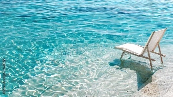 Fototapeta A lone lounge chair sitting by the edge of a crystal clear pool   AI generated illustration
