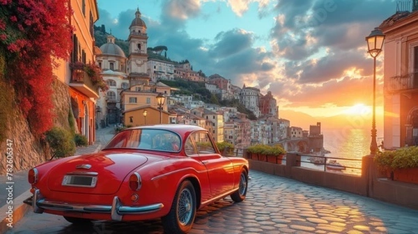 Fototapeta classic car in an Italian city. Created with generative AI.	