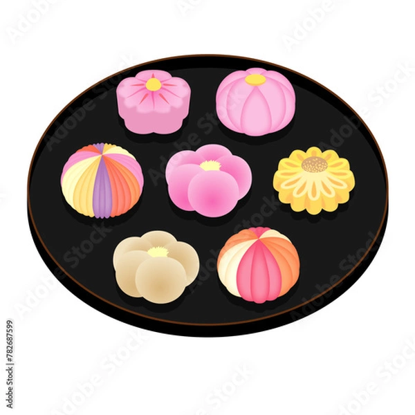 Obraz お盆にのせた和菓子・ねりきり色々