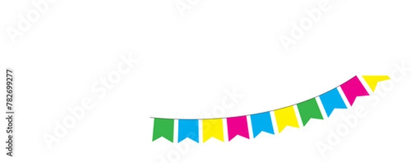 Fototapeta Festive flag seamless garlands set vector illustration. Seamless garland with celebration flag chain, yellow, blue, red, green pennons on white background, footer and banner for decoration in eps 10.