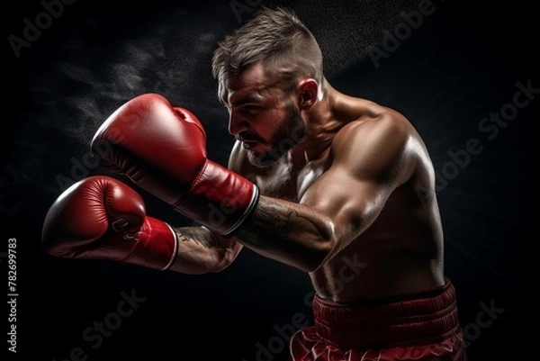 Fototapeta A boxer delivering a powerful overhand right