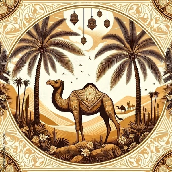 Obraz Islamic Geometric Patterns: Immerse yourself in the mesmerizing complexity of Islamic geometric art, featuring intricate patterns and motifs inspired by traditional Islamic architecture and design.