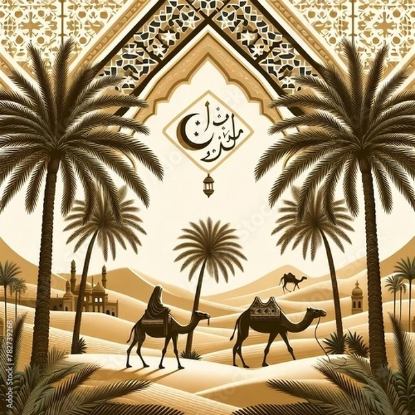 Obraz Islamic Geometric Patterns: Immerse yourself in the mesmerizing complexity of Islamic geometric art, featuring intricate patterns and motifs inspired by traditional Islamic architecture and design.