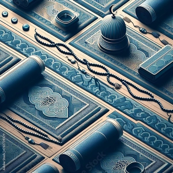 Obraz Islamic Geometric Patterns: Immerse yourself in the mesmerizing complexity of Islamic geometric art, featuring intricate patterns and motifs inspired by traditional Islamic architecture and design.