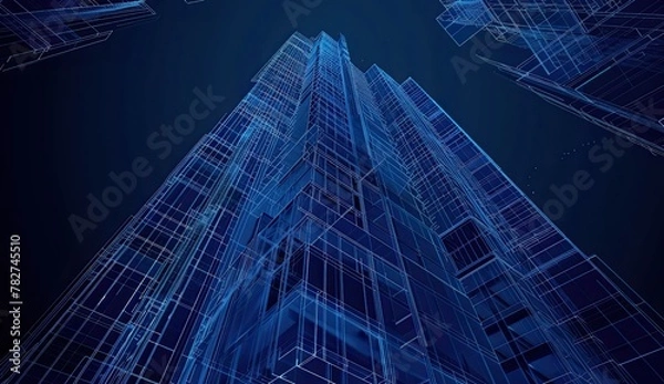 Fototapeta 3d illustration of an architectural sketch of a house. The model of the house on the construction drawings, the drawing diagram and the drawing equipment for the architect.