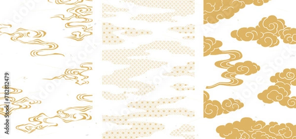 Obraz 雲と和柄のシンプルな背景セット