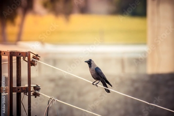 Obraz crow bird sitting on a wire