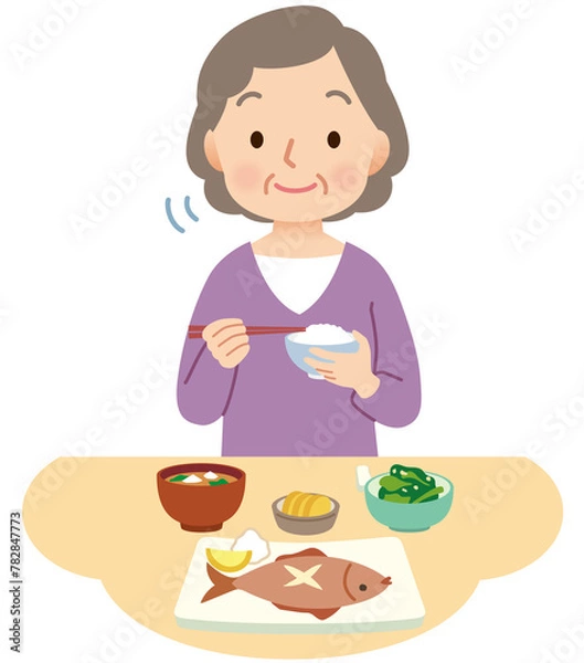 Fototapeta 食事をする高齢者女性　介護　健康