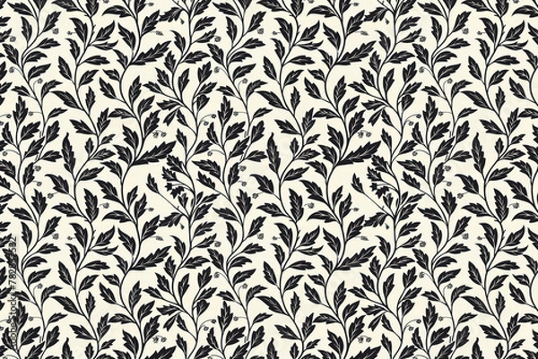 Fototapeta Toile pattern tapestry. Arts and crafts. Monochrome botanical pattern background. Created with Generative AI technology.